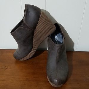Smoky brown platform wedge booties